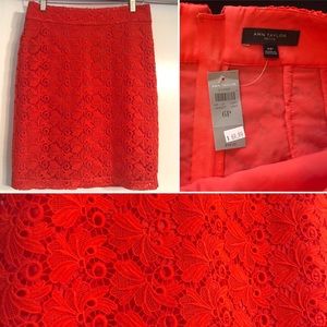 SOLD! ANN TAYLOR PETITE Lace Skirt Coral/ Orange 6